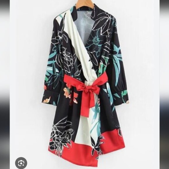 Zara Floral Kimono Cardigan with Tie Waist - Picture 2 of 5